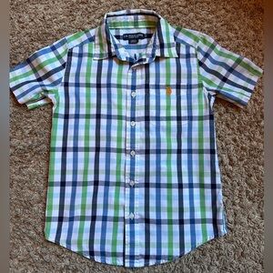 Boy’s U.S. Polo Assn. Short Sleeve Shirt; Blue/Green/White; Size M (8)